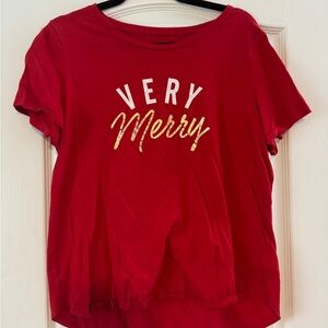 Old Navy Red 'Very Merry' Short Sleeve Tee